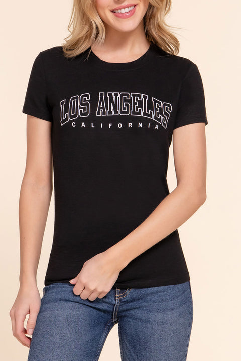 Basic Los Angeles Print Graphic Short Sleeve Fitted Slub Tee