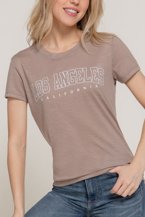 Basic Los Angeles Print Graphic Short Sleeve Fitted Slub Tee