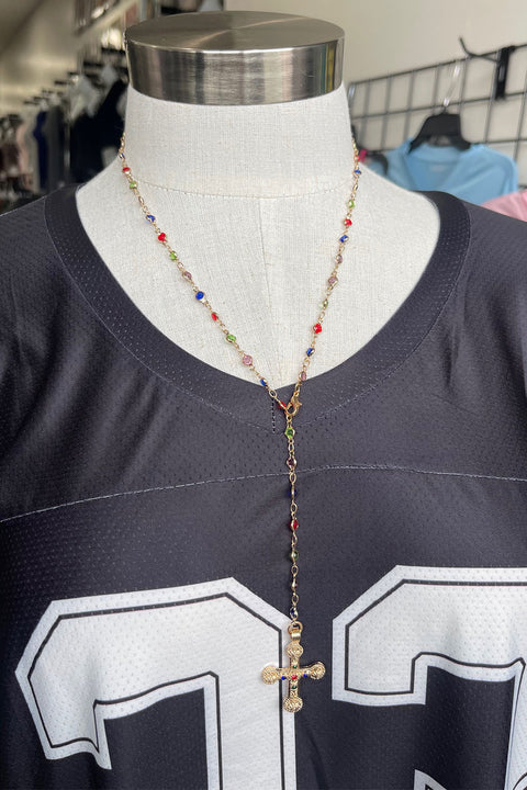 AHS Streetwear Multi-Color Crystal Rosary Faux Gold Necklace