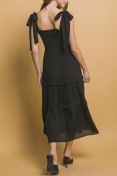 Bohemian Pleated Smock Midi Dress