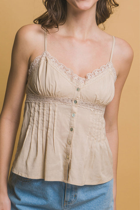 Bohemian Lace Trim Linen Top