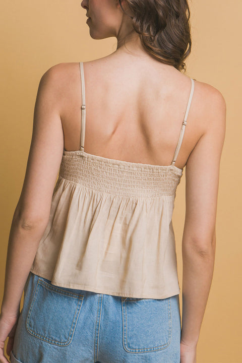 Bohemian Lace Trim Linen Top