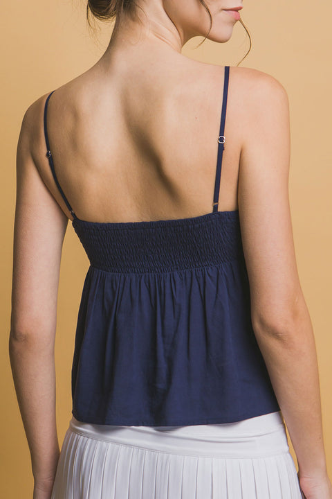 Clean Girl Lace Trim Linen Woven Cami Top
