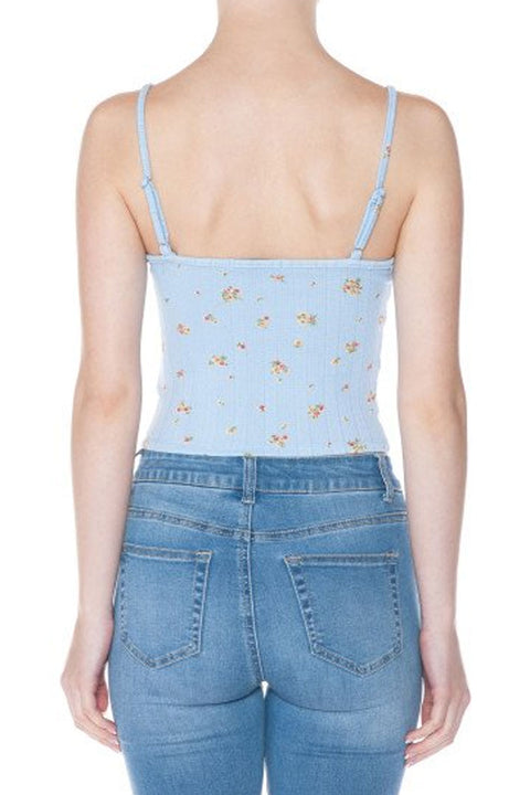 Pointelle Ditsy Floral Print Cami Top With Edge Lace