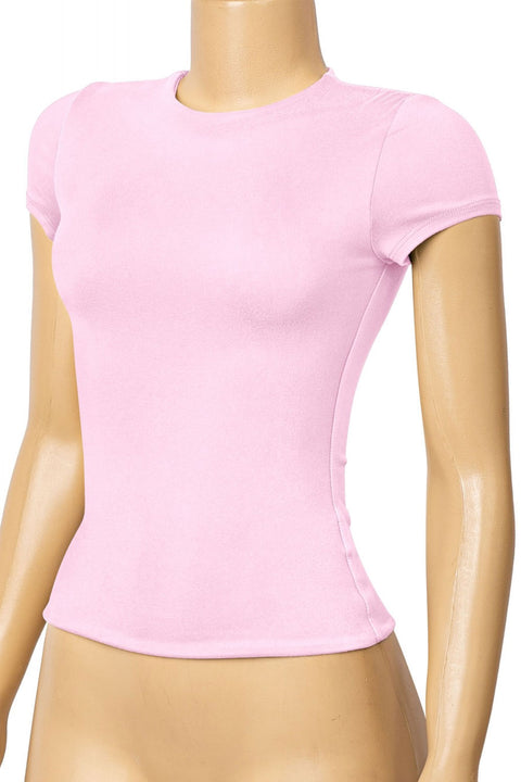 Tresser™ Short Sleeve Round Neck Solid Basic Top (Double-Layer)