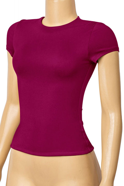 Tresser™ Short Sleeve Round Neck Solid Basic Top (Double-Layer)