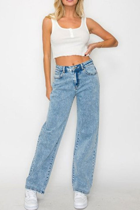 WAXJEAN Snow Wash Straight Cut Baggy Jean with Great Stretch