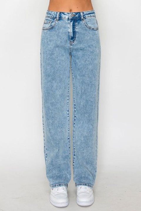 WAXJEAN Snow Wash Straight Cut Baggy Jean with Great Stretch