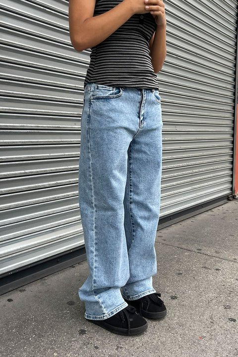 WAXJEAN Snow Wash Straight Cut Baggy Jean with Great Stretch