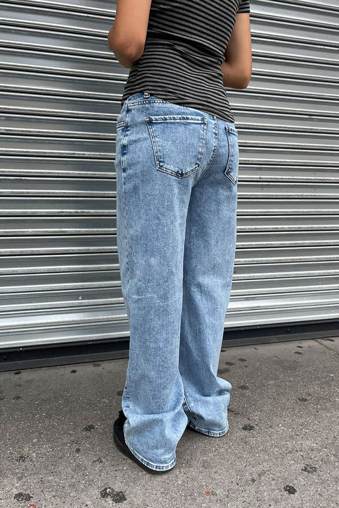 WAXJEAN Snow Wash Straight Cut Baggy Jean with Great Stretch