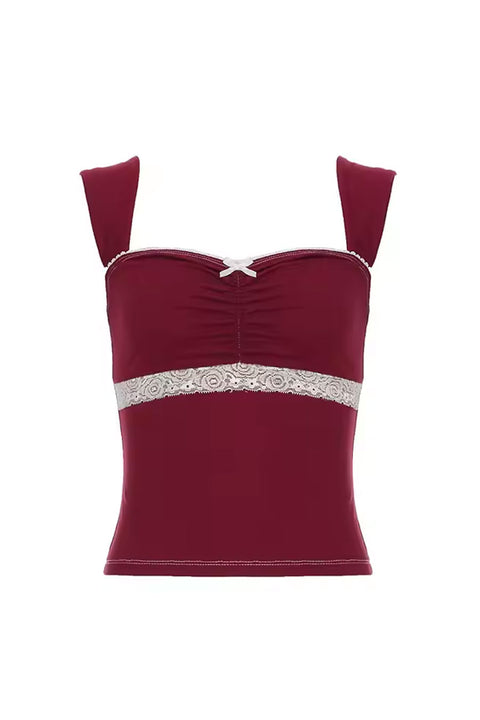 Y2K Dark Coquette Lace & Bow Sleeveless Milkmaid Tank Top