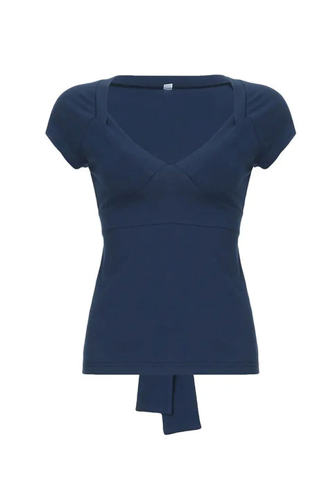 Y2K 2000s Plunging V-Neck Flowy Top with Back Tie