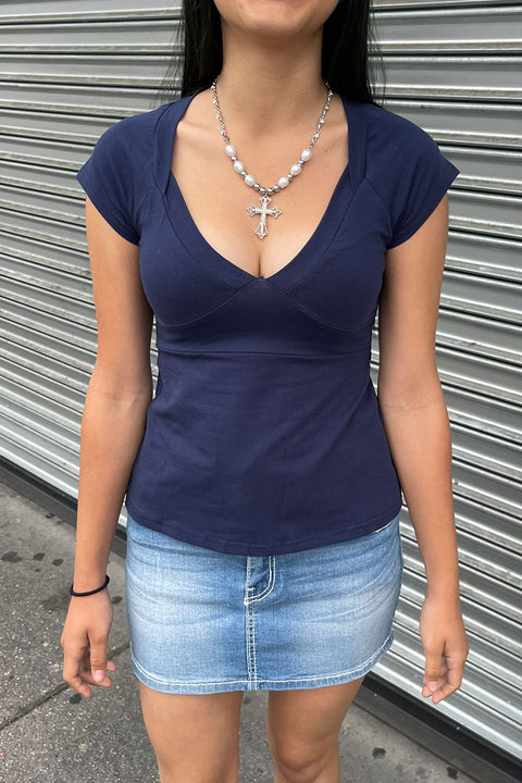 Y2K 2000s Plunging V-Neck Flowy Top with Back Tie