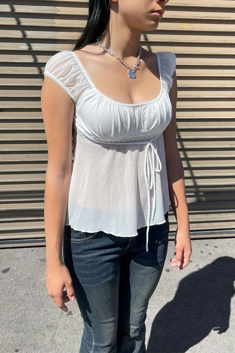 Y2K 2000s Puff Short Sleeve Milkmaid Top with Front Tie String