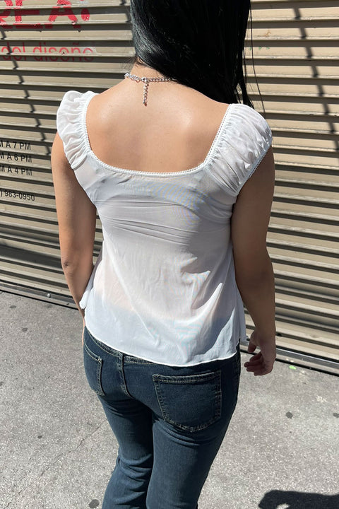 Y2K 2000s Puff Short Sleeve Milkmaid Top with Front Tie String