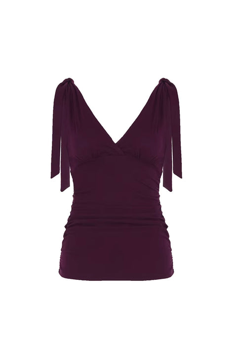 Y2K 2000s Surplice V-Neck Sleeveless Top with Sleeve Tie