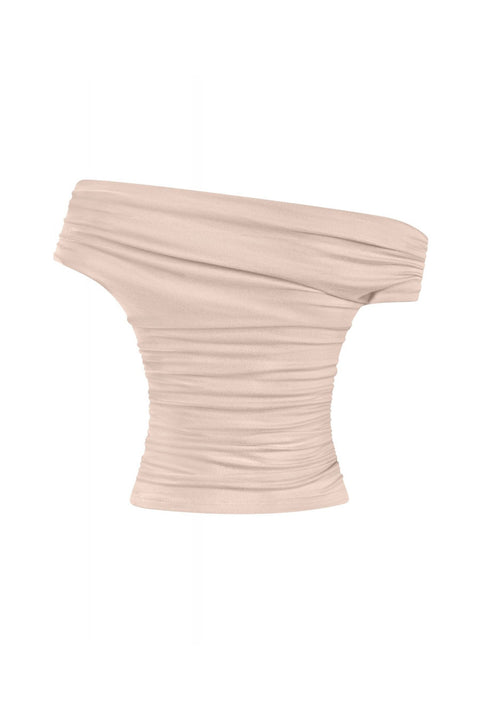 Tresser™ Asymmetrical Off Shoulder Ruched Crop Top (Double-Layer)