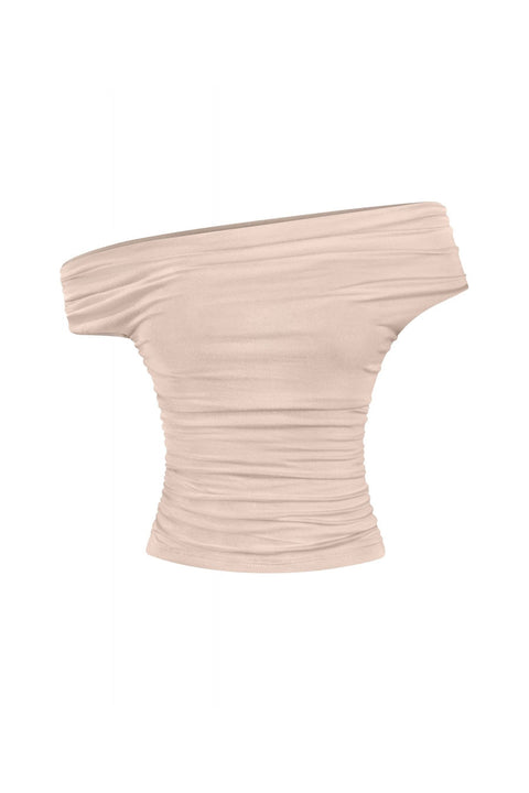 Tresser™ Asymmetrical Off Shoulder Ruched Crop Top (Double-Layer)