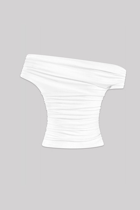 Tresser™ Asymmetrical Off Shoulder Ruched Crop Top (Double-Layer)