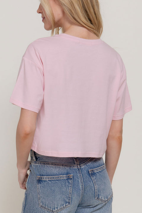 Basic Short Sleeve Oversize Crop Cotton Knit Tee