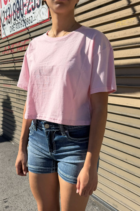 Basic Short Sleeve Oversize Crop Cotton Knit Tee