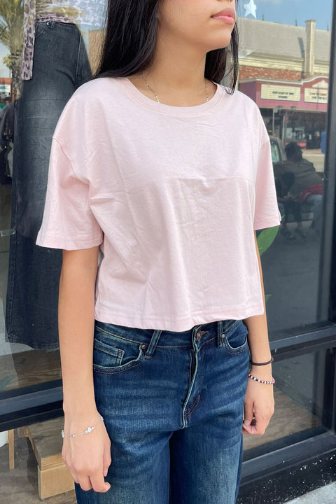 Basic Short Sleeve Oversize Crop Cotton Knit Tee