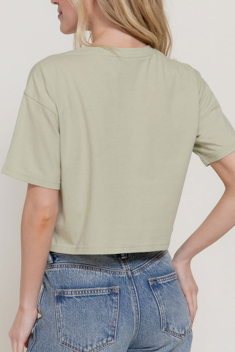 Basic Short Sleeve Oversize Crop Cotton Knit Tee