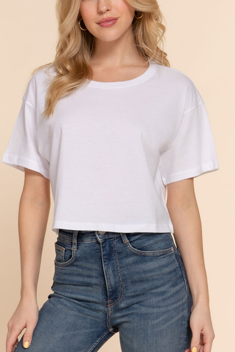 Basic Short Sleeve Oversize Crop Cotton Knit Tee