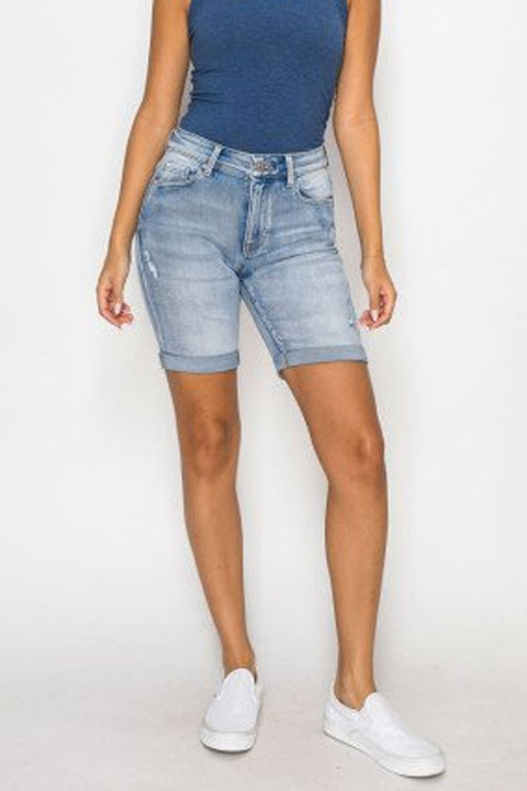 WAXJEAN Potassium Wash Distressed Roll Cuff Bermuda Shorts