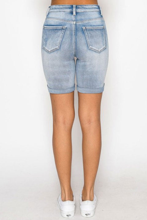 WAXJEAN Potassium Wash Distressed Roll Cuff Bermuda Shorts