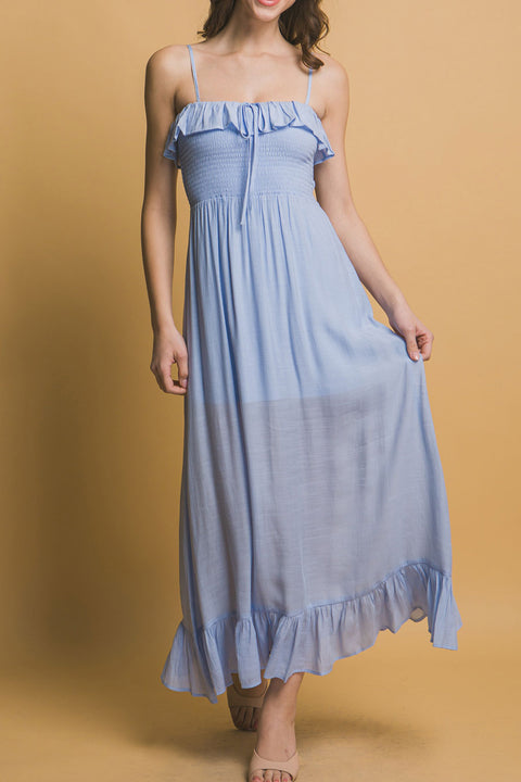 Bohemian Ruff Smocked Cami Maxi Dress