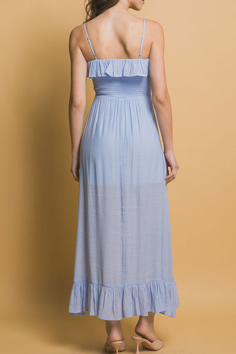 Bohemian Ruff Smocked Cami Maxi Dress