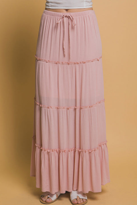 Bohemian Tiered Detail Drawstring Maxi Skirt