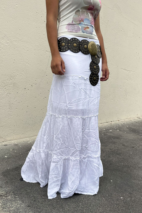 Bohemian Tiered Detail Drawstring Maxi Skirt