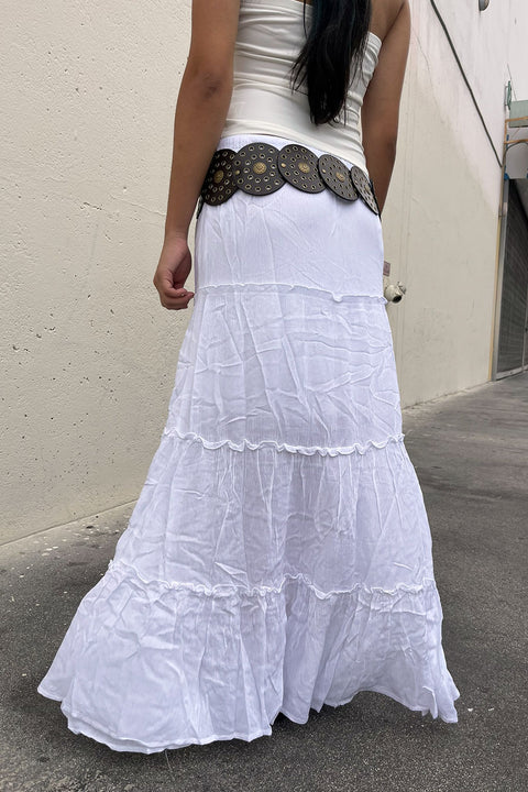 Bohemian Tiered Detail Drawstring Maxi Skirt