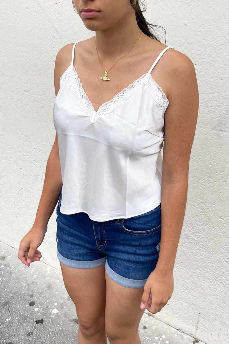 Vintage Style Stretchy Satin Cami Top with Lace Front– HyperBees