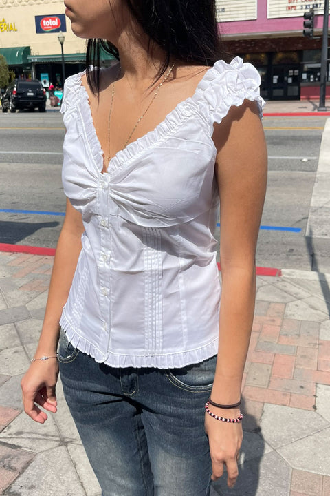 Clean Girl Lace Trim Button-Up Cotton Blend Shirt