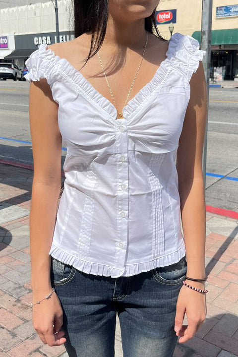 Clean Girl Lace Trim Button-Up Cotton Blend Shirt