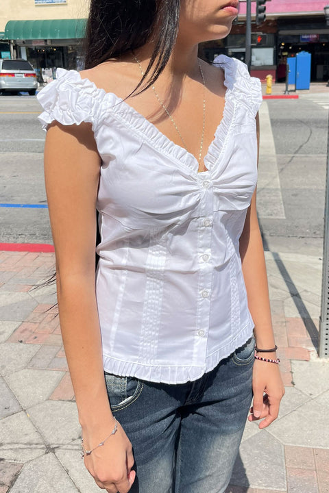 Clean Girl Lace Trim Button-Up Cotton Blend Shirt