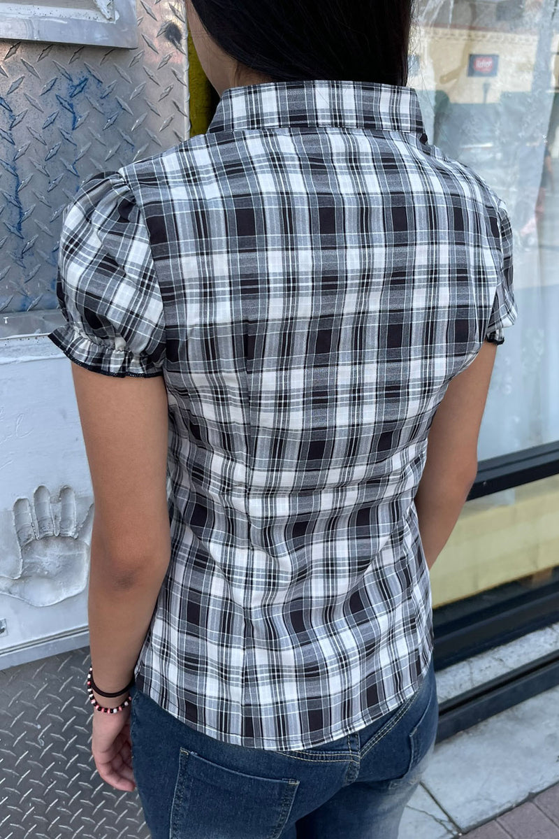 2000s Vintage Checkered V-Neck Short Sleeve Shirt– HyperBees