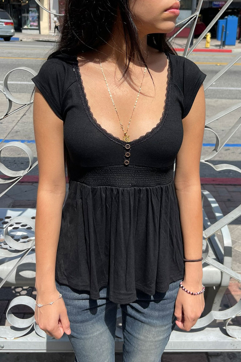 2000s Vintage Plunging Neck Babydoll Short Sleeve Top– HyperBees