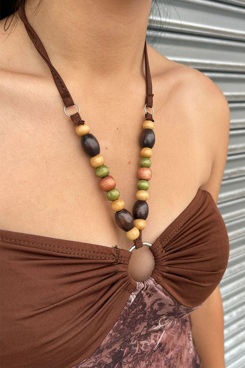 2000s Retro O-Ring Bandeau Halter Top with Beaded Spaghetti Strings