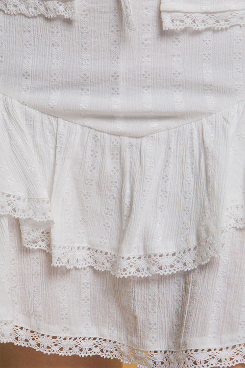 Bohemian Style Textured Tiered Lace Trimmed Mini Skort