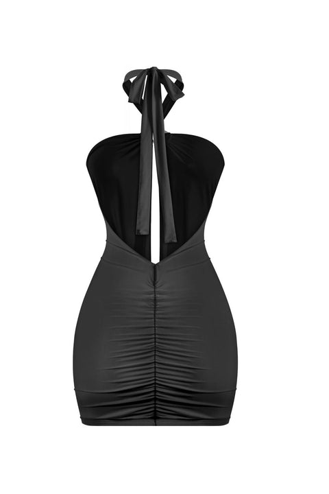 Tresser™ 2000s Retro Sleeveless O-Ring Cowl Halter Neck Mini Dress