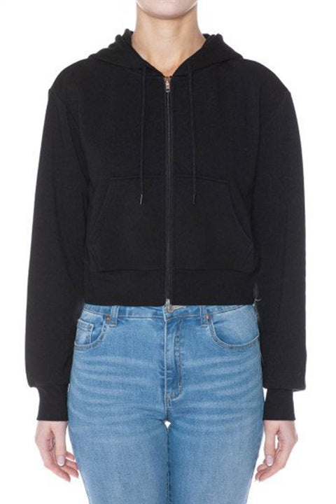 Basic Fleece Zip-Up Crop Hoodie Sweatshirt Jacket