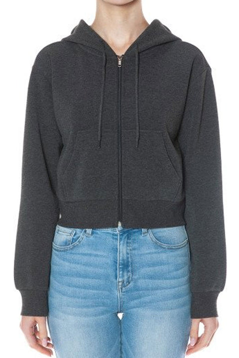 Basic Fleece Zip-Up Crop Hoodie Sweatshirt Jacket