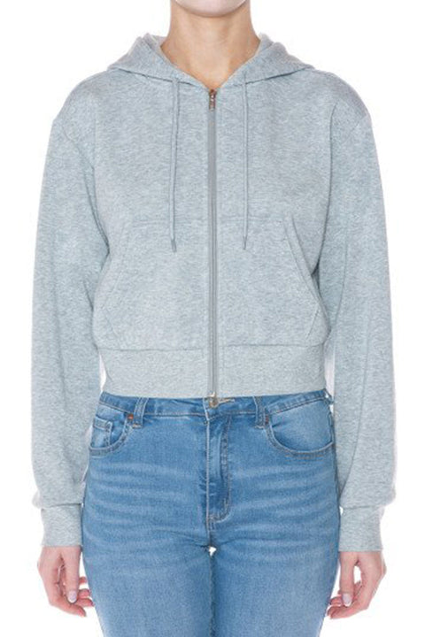 Basic Fleece Zip-Up Crop Hoodie Sweatshirt Jacket