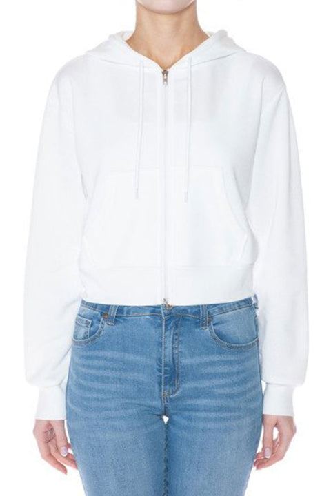 Basic Fleece Zip-Up Crop Hoodie Sweatshirt Jacket