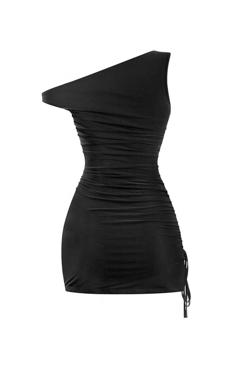 Tresser™ Asymmetrical Off Shoulder Ruched Side Ties Mini Dress