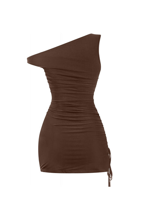 Tresser™ Asymmetrical Off Shoulder Ruched Side Ties Mini Dress